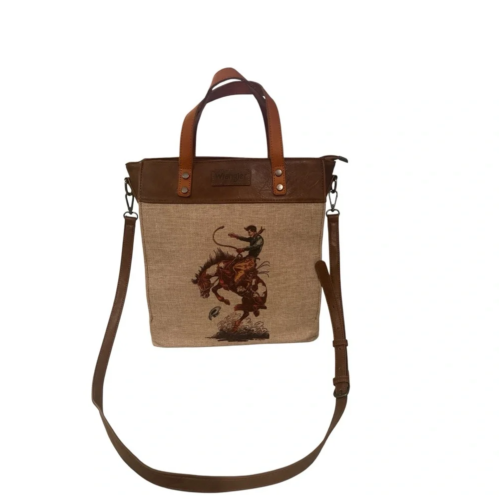 Wrangler Cowboy Print Tan and Brown Messenger Bag